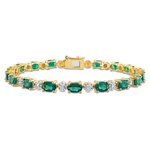 Lab-Created Emerald & Diamond Tennis Bracelet