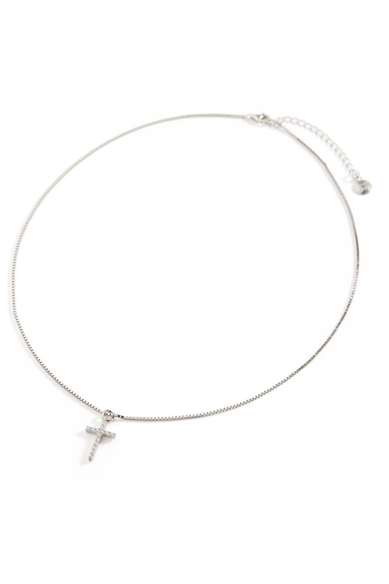 Pave Cross Necklace, Alternate, color, 925 Sterling Silver