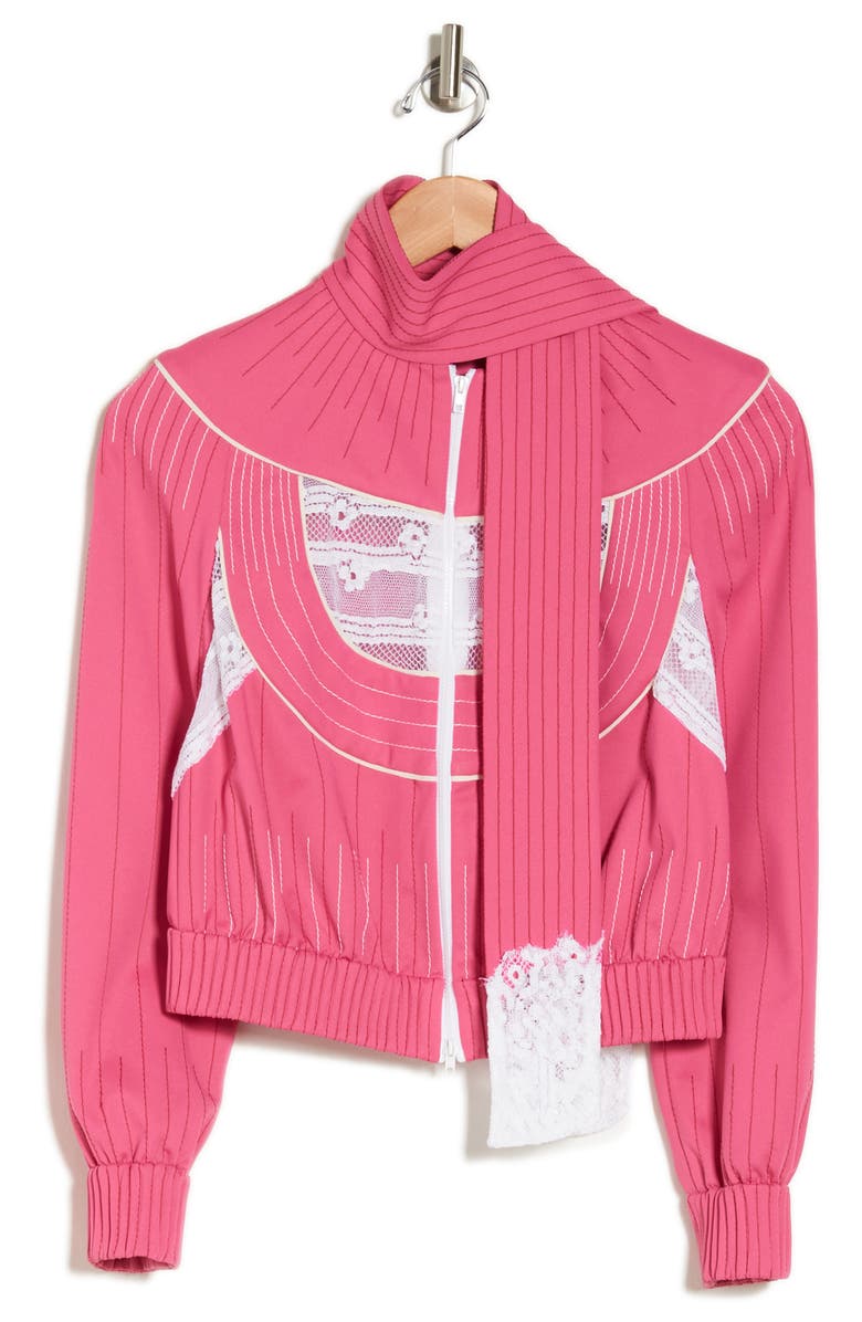 Valentino Lace Detail Scarf Collar Bomber Jacket, Alternate, color, 