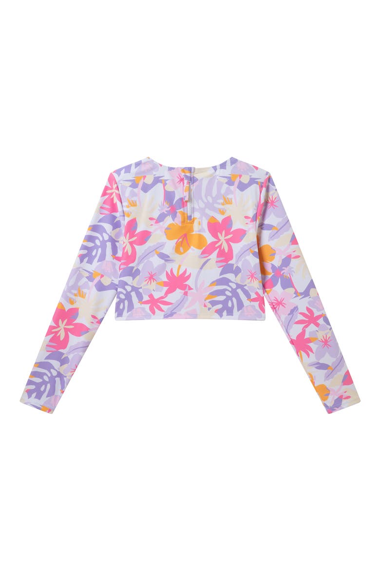 Kids' Palm Print Long Sleeve Crop Rashguard Two-Piece Swimsuit, Alternate, color, WHITE PALM