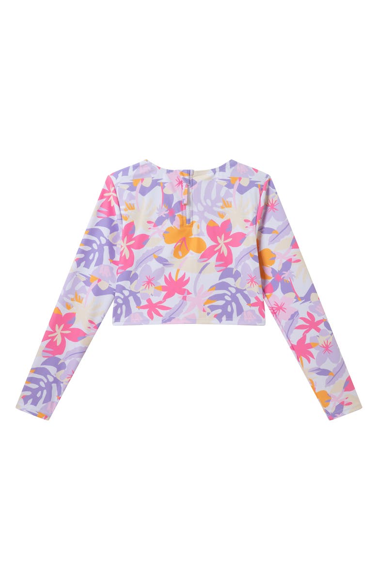 Andy & Evan Kids' Palm Print Long Sleeve Crop Rashguard Two-Piece Swimsuit, Alternate, color, White Palm