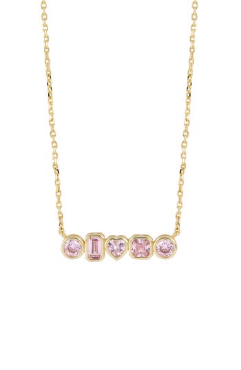 Savvy Cie Jewels Mixed Shape Cubic Zirconia Bar Pendant Necklace In Gold