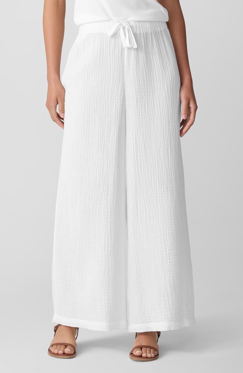 Eileen Fisher Wide Leg Organic Cotton Ankle Pants, Main, color, White