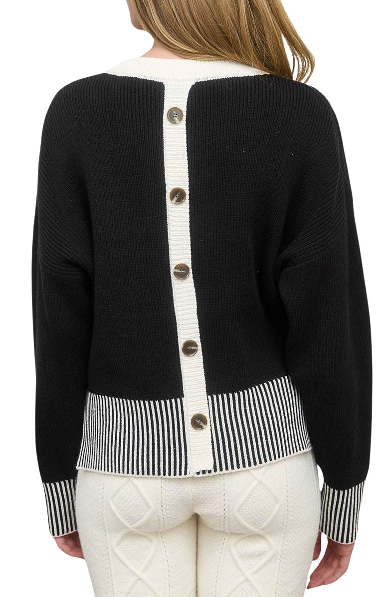 Blu Pepper Contrast Trim Back Button Sweater, Alternate, color, Black
