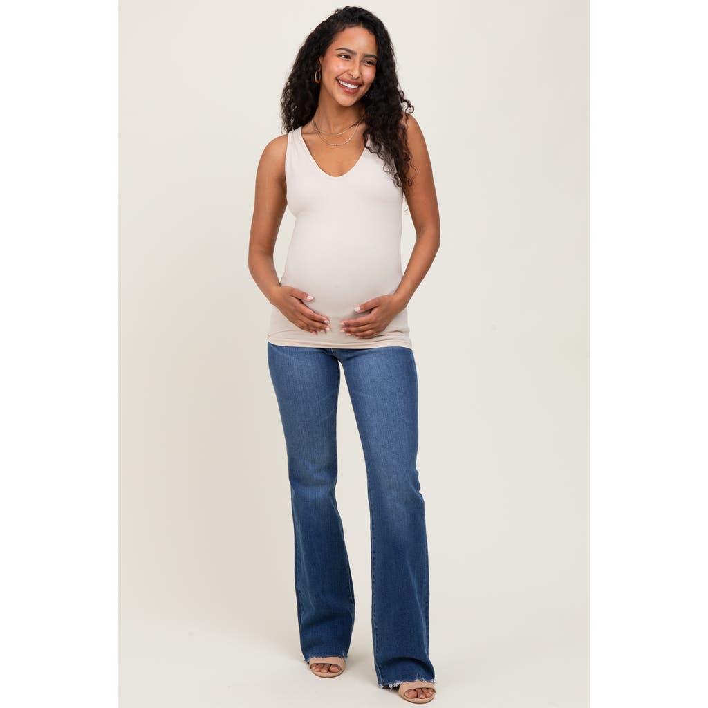 Pinkblush High Rise Raw Hem Bootcut Maternity Jeans In Blue