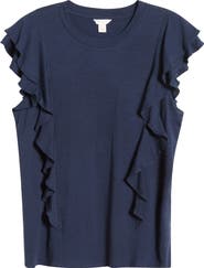 Caslon® Cascade Ruffle Cotton Blend Top