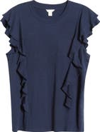 Caslon® Cascade Ruffle Cotton Blend Top