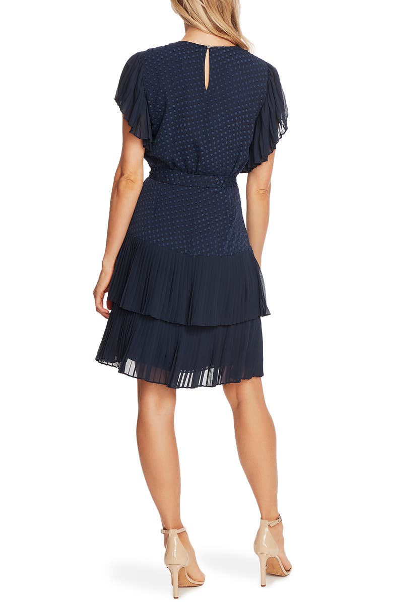 CeCe Clip Dot Ruffle Sleeve Fit & Flare Dress, Alternate, color, 