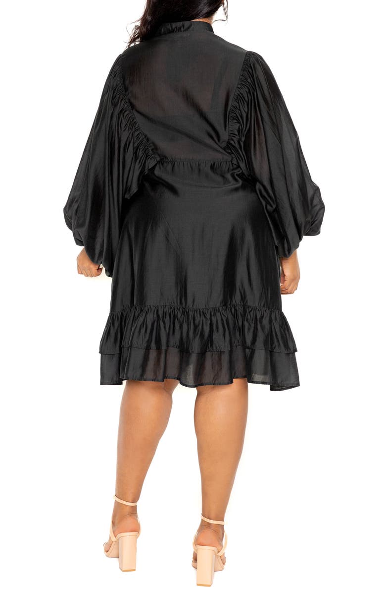 BUXOM COUTURE Band Collar Long Sleeve Shirtdress, Alternate, color, Black