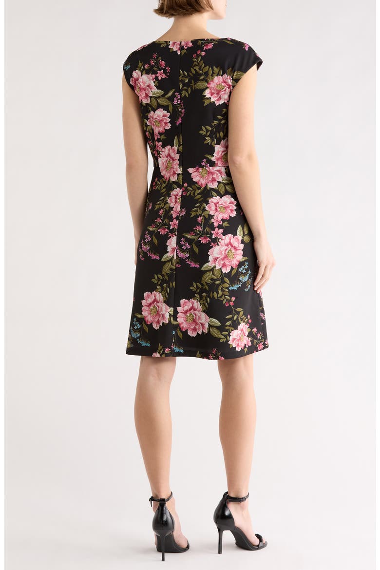 Boat Neck Faux Wrap A-Line Dress, Alternate, color, BLACK/ PINK
