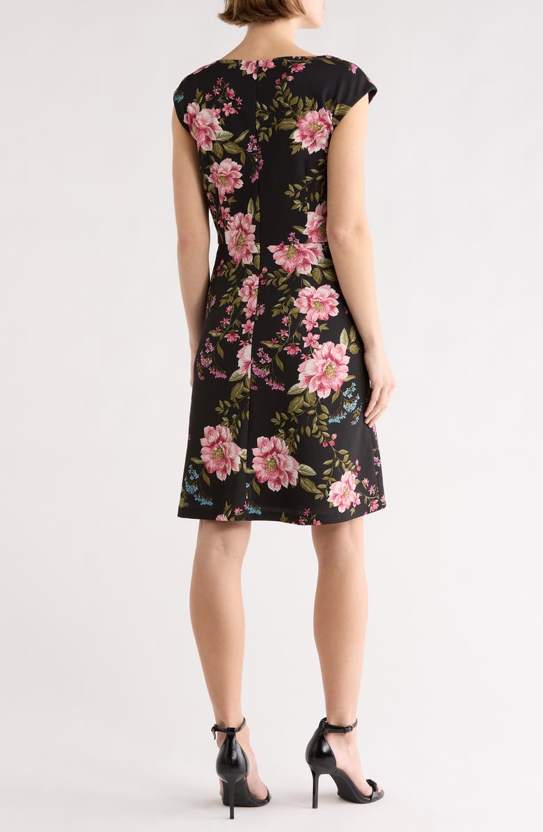 Julia Jordan Boat Neck Faux Wrap A-Line Dress, Alternate, color, Black/ Pink