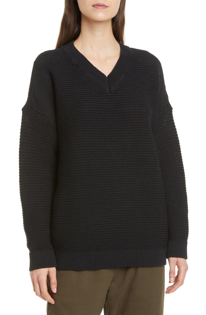 Eileen Fisher Organic Cotton Blend V-Neck Sweater, Alternate, color,