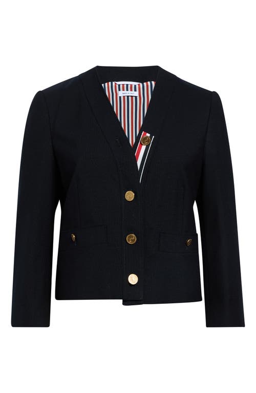 Thom Browne Wool Cardigan Jacket In Blue