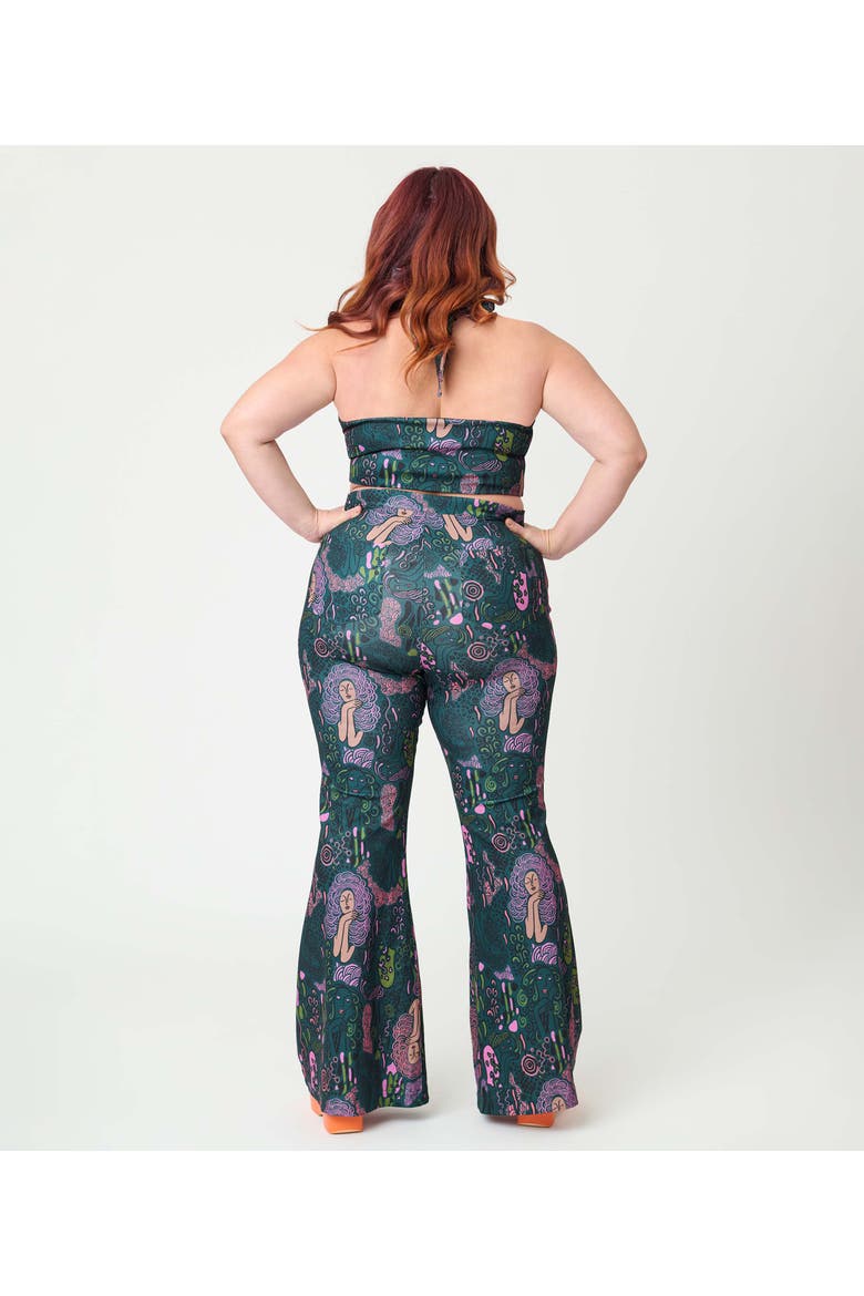 Plus Size 1970's Find Your Flare Pants, Alternate, color, Green Mannequin Print