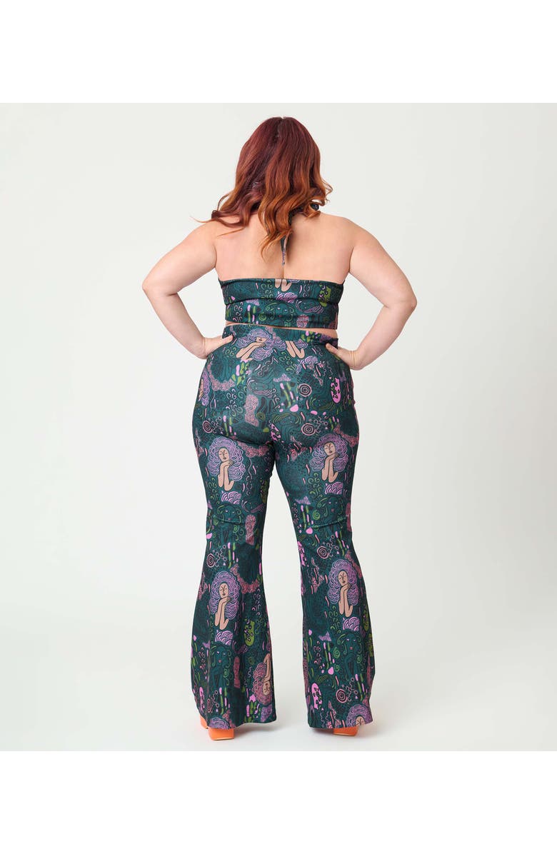 Smak Parlour Plus Size 1970's Find Your Flare Pants, Alternate, color, Green Mannequin Print