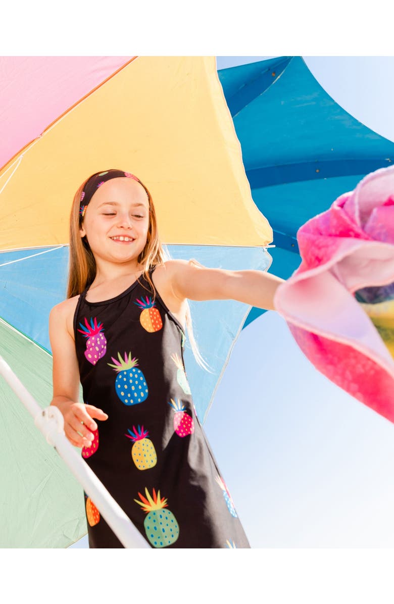Deux par Deux Girl's Beach Dress Black Printed Pineapples, Alternate, color, 