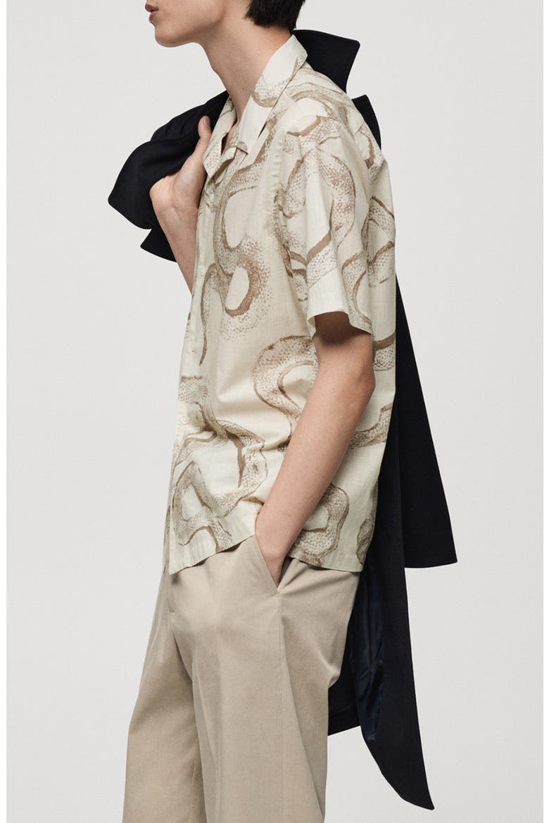 Snake Print Cotton Camp Shirt, Alternate, color, WHITE