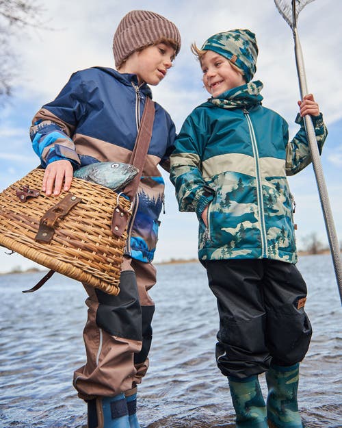Deux Par Deux Little Boy's Colorblock Printed Two-piece Mid-season Outerwear Set Forest Green With B In Forest Green With Black Pines