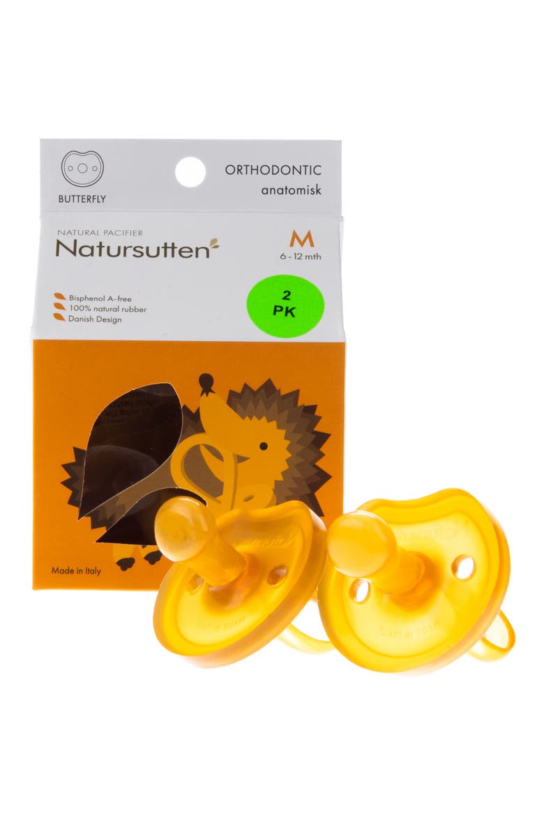 2-Pack Butterfly Pacifier, Alternate, color, NATURAL RUBBER BROWN