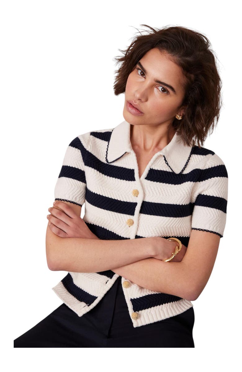 MINT VELVET Stripe Collar Knit Tee, Main, color, Navy