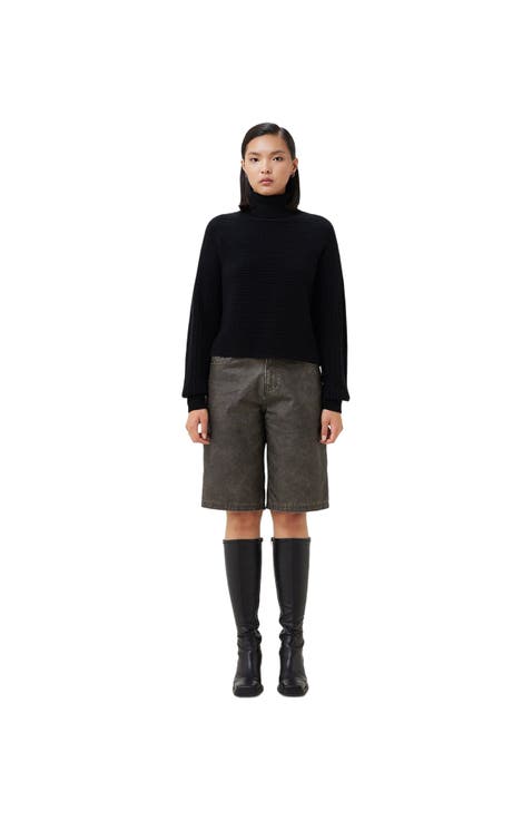 Cashmere Cropped T-Neck Sweater