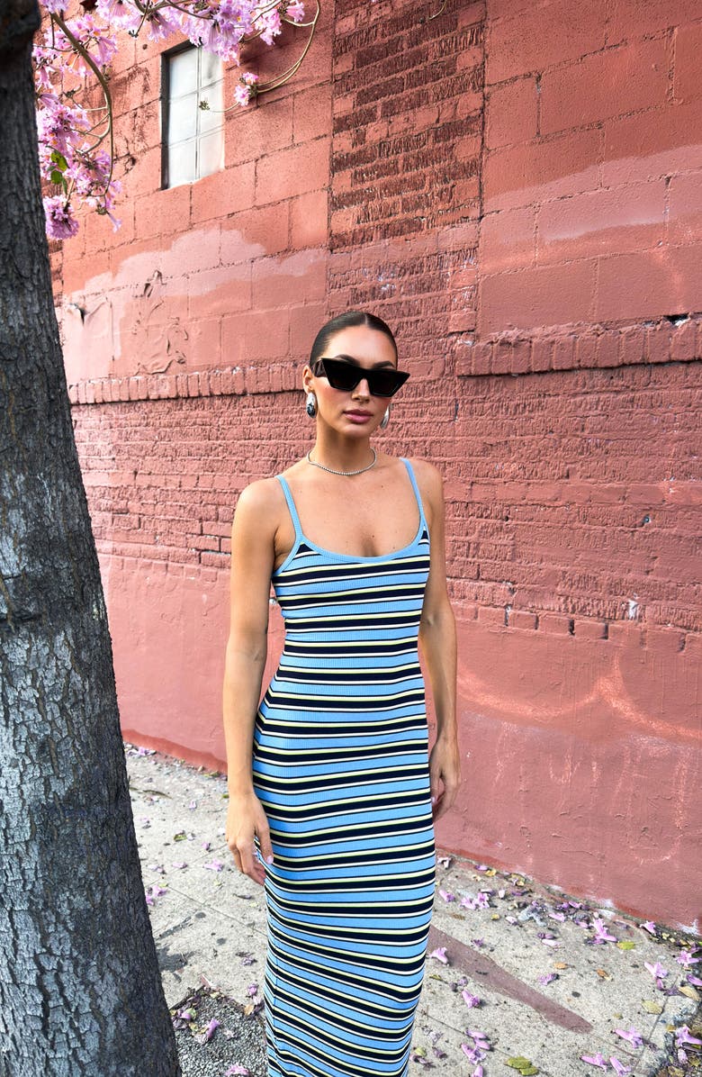 AFRM Ashlyn Cozy Rib Body-Con Midi Dress, Alternate, color, Iris Stripe