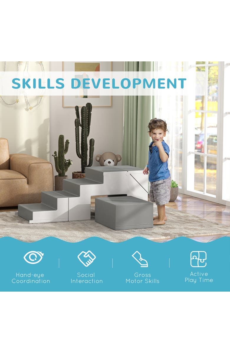 Qaba Soft Play, Foam Climbing Toys for Toddlers, 2 Piece Climbing Blocks, Alternate, color, Light Gray