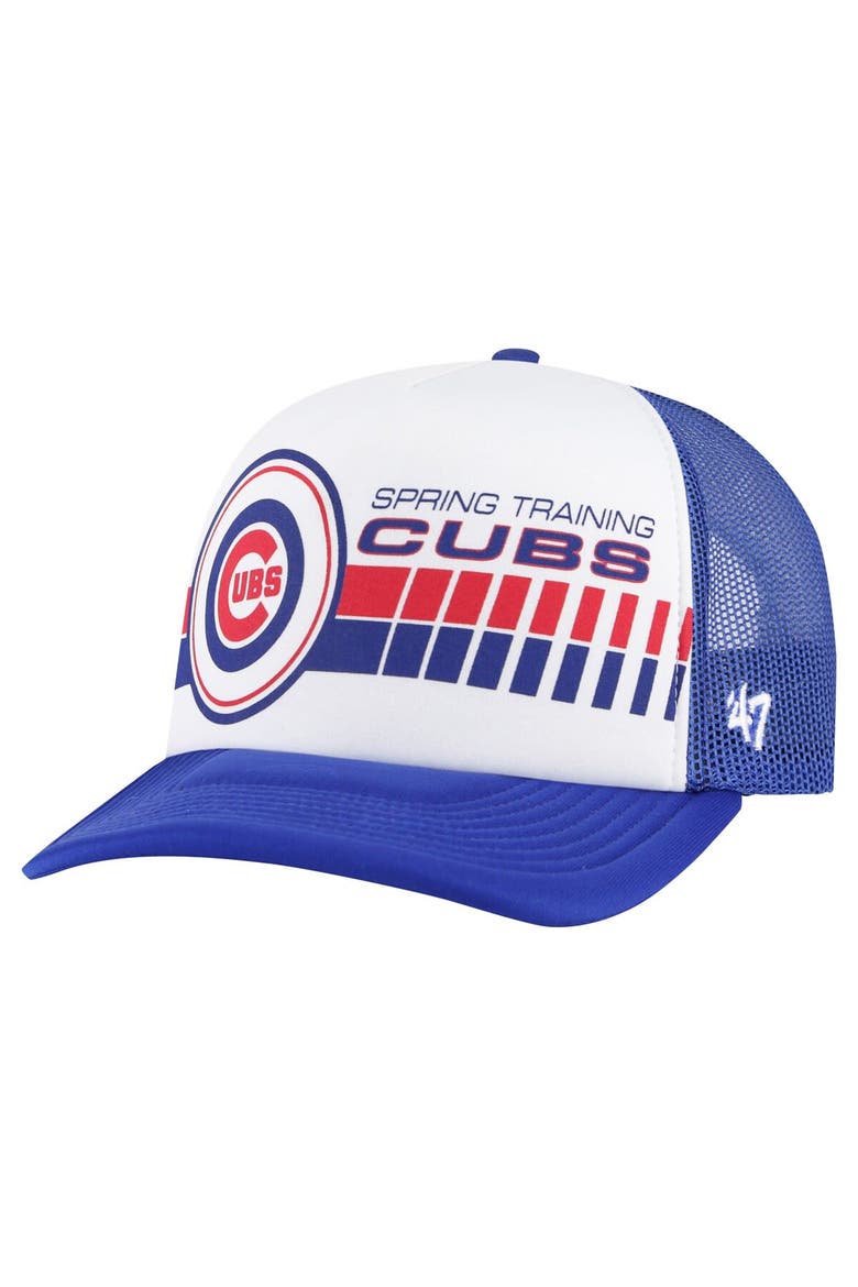 Men's '47  White/Royal Chicago Cubs 2024 Spring Training Foam Trucker Adjustable Hat, Main, color, White