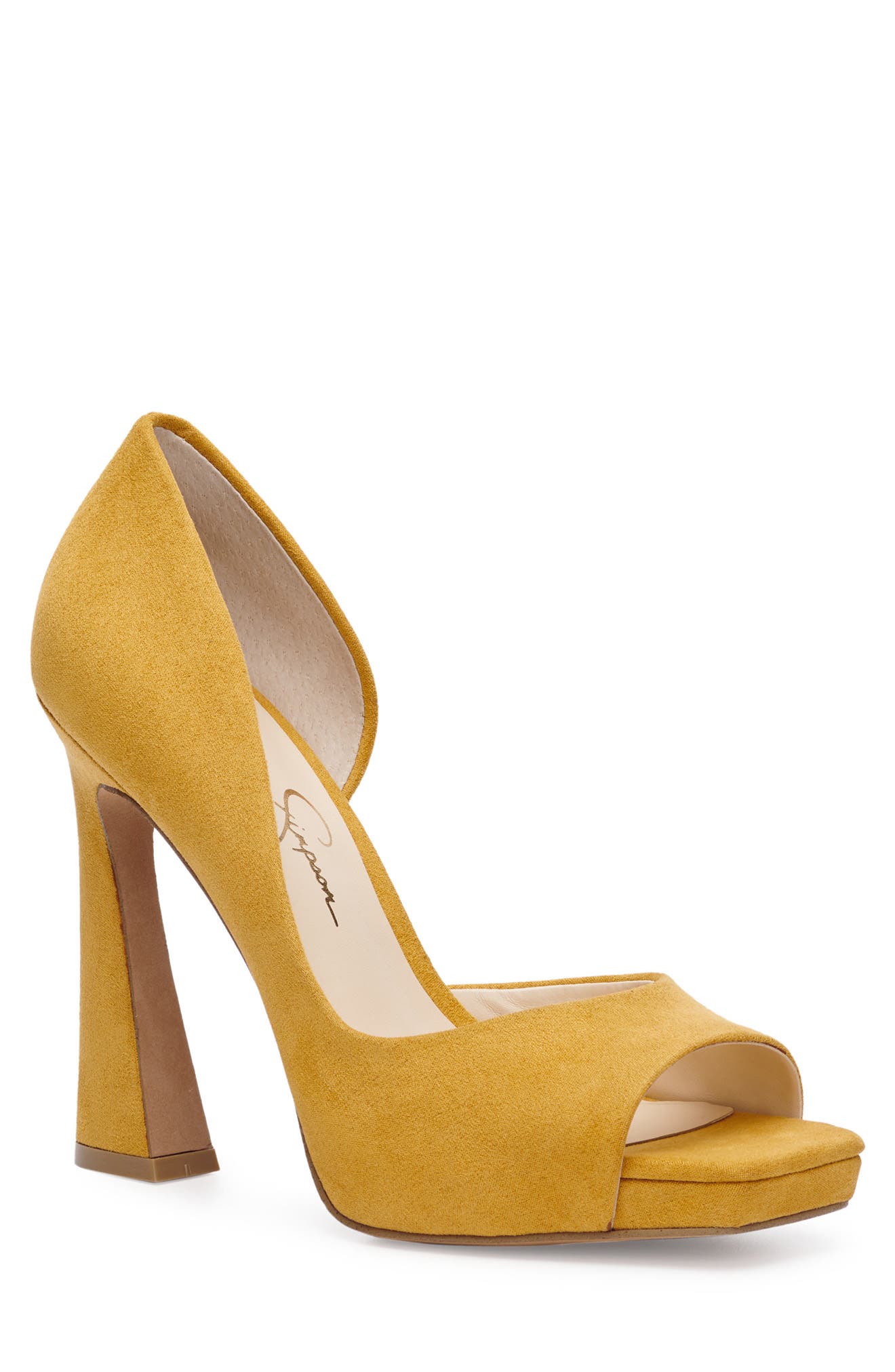 Jessica Simpson Chirla Half d'Orsay Peep Toe Pump, Main, color, Satin Brass