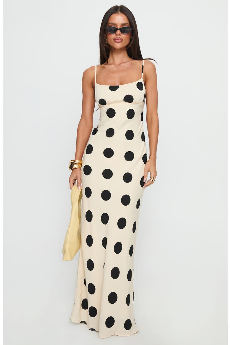 dot maxi dress La Dolce Dot Strapless White and Black Polka Dot Maxi Dress