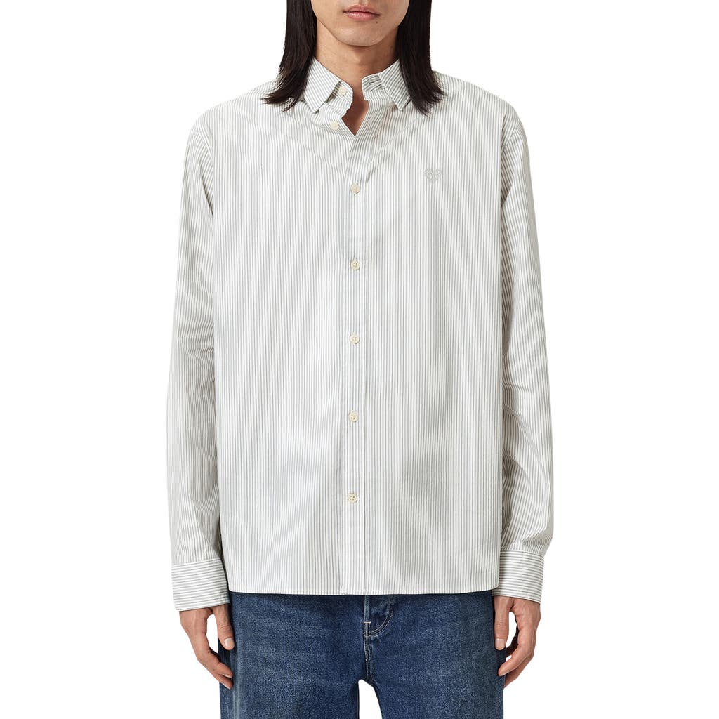 Allsaints Nolan Pinstripe Button-up Shirt In White
