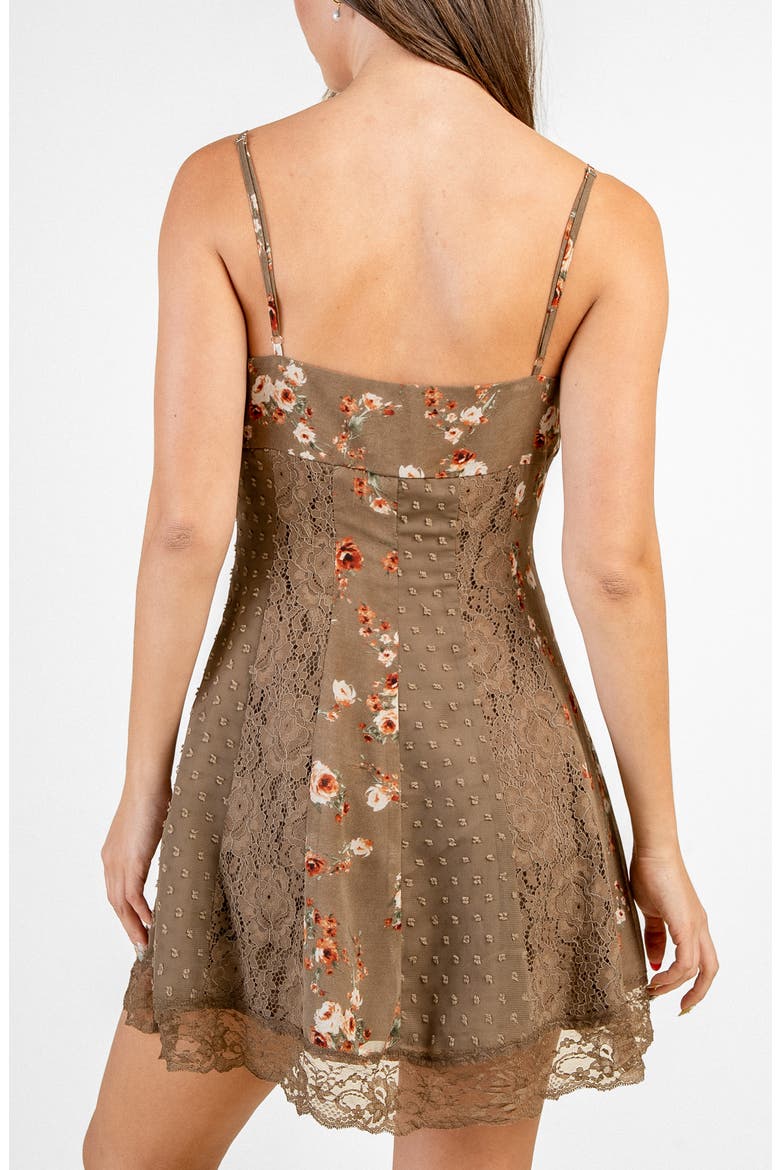 Floral Print Lace & Chiffon Minidress, Alternate, color, MUSHROOM