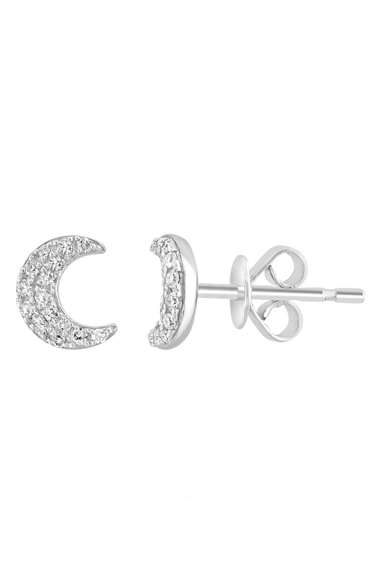 EFFY 14K White Gold Pavé Diamond Crescent Moon Stud Earrings - 0.12ct., Alternate, color,