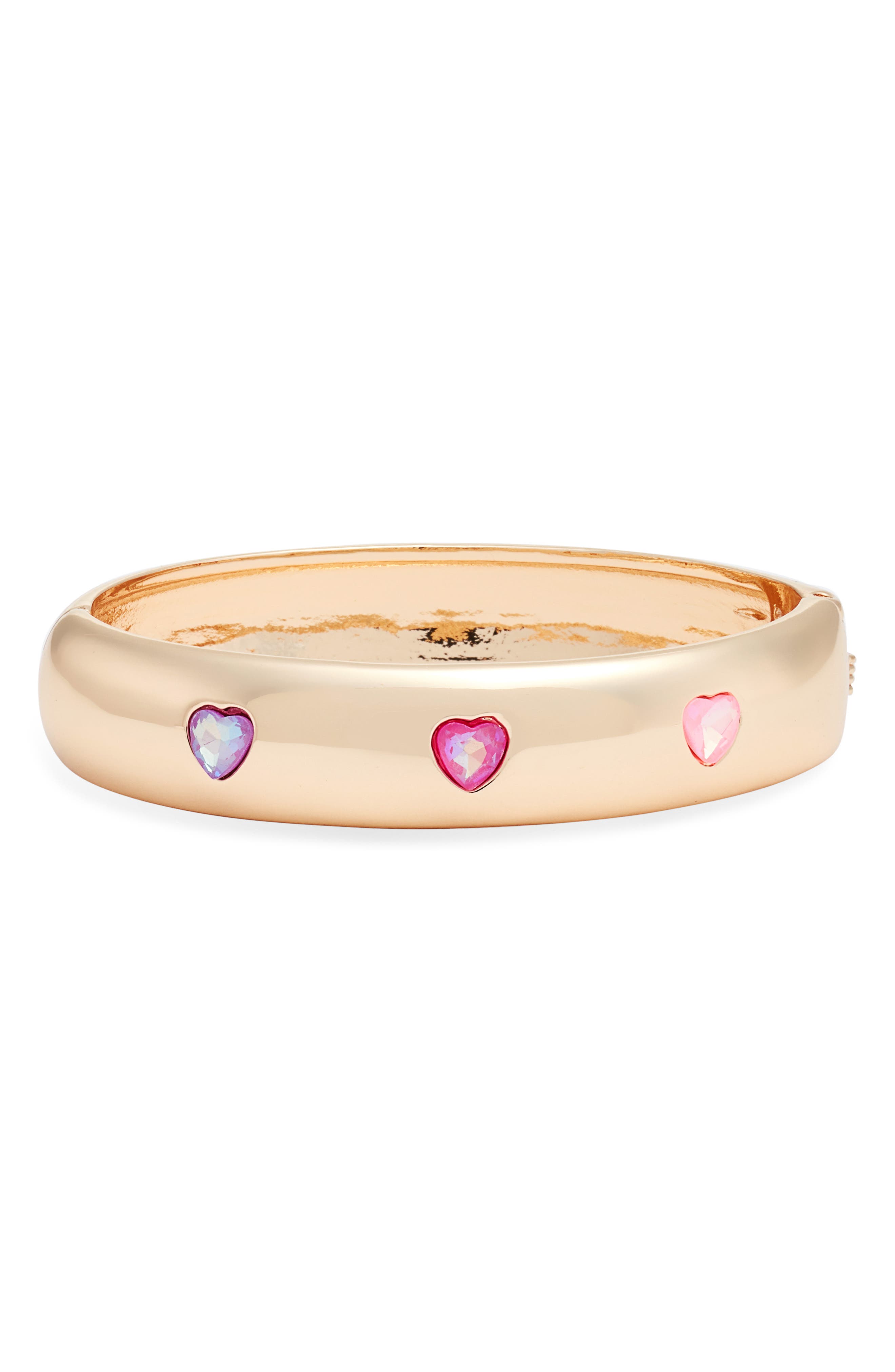 Faceted Heart Hinged Bangle Bracelet
