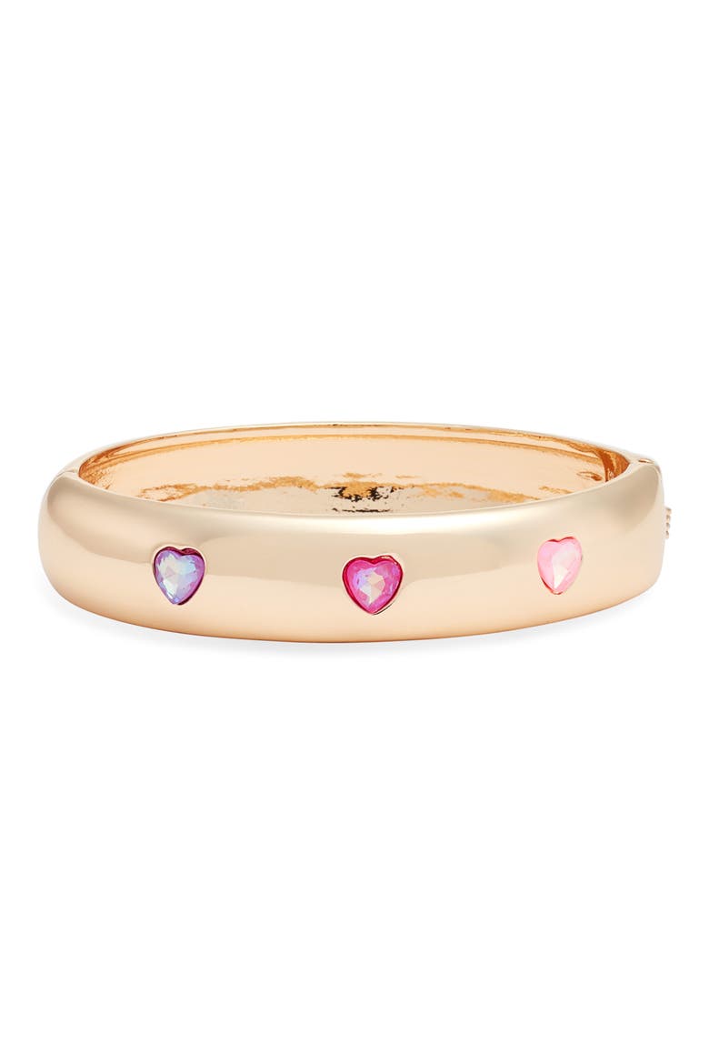 Faceted Heart Hinged Bangle Bracelet, Main, color, MULTI PINK- GOLD