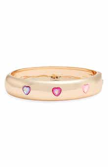Faceted Heart Hinged Bangle Bracelet