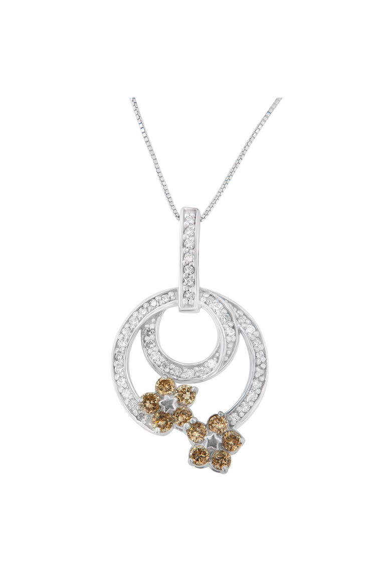 Silver 1 cttw Round Cut Diamond Floral Garden Pendant Necklace, Alternate, color, White