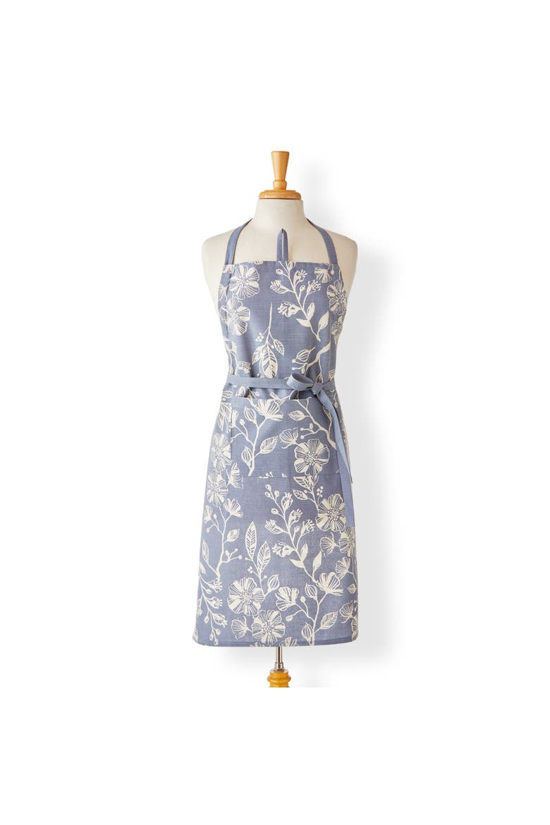 Floral Classic Apron 100% Cotton Blue Denim 35x24 in, Main, color, Blue