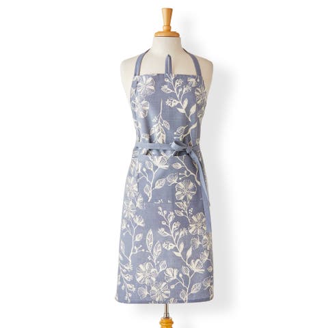 Floral Classic Apron 100% Cotton Blue Denim 35x24 in