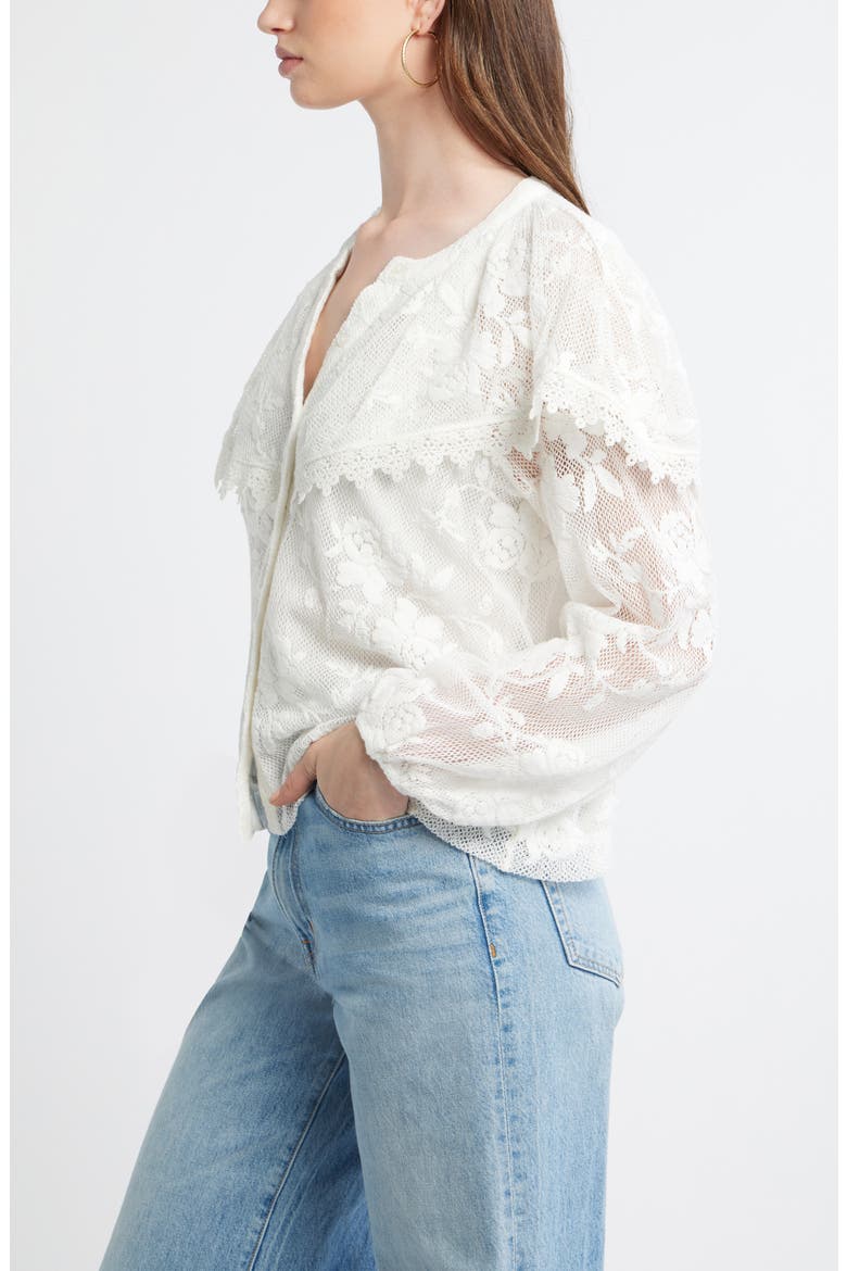 Lace Button-Up Shirt, Alternate, color, IVORY EGRET