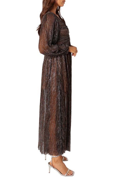 Petal And Pup Petal & Pup Lustre Long Sleeve Midi Dress In Brown