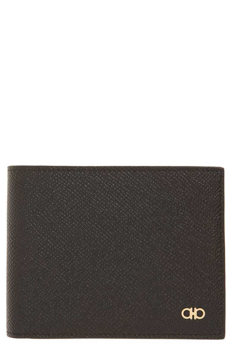 FERRAGAMO Double Gancio Leather Bifold Wallet, Main, color, Nero Nero