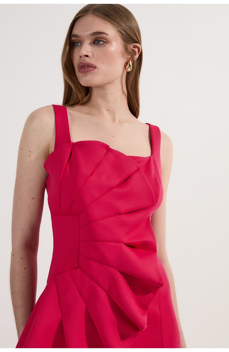 Karen Millen Scuba Drama Ruffle Woven Mini Dress, Alternate, color, Pink