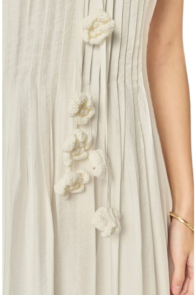Crochet Flower Trim Pleated Maxi Dress, Alternate, color, OFF WHITE