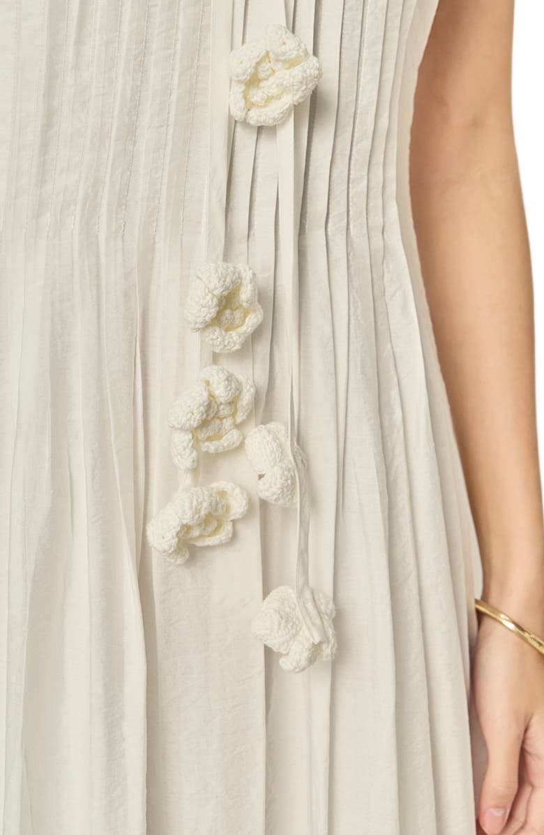 English Factory Crochet Flower Trim Pleated Maxi Dress, Alternate, color, Off White