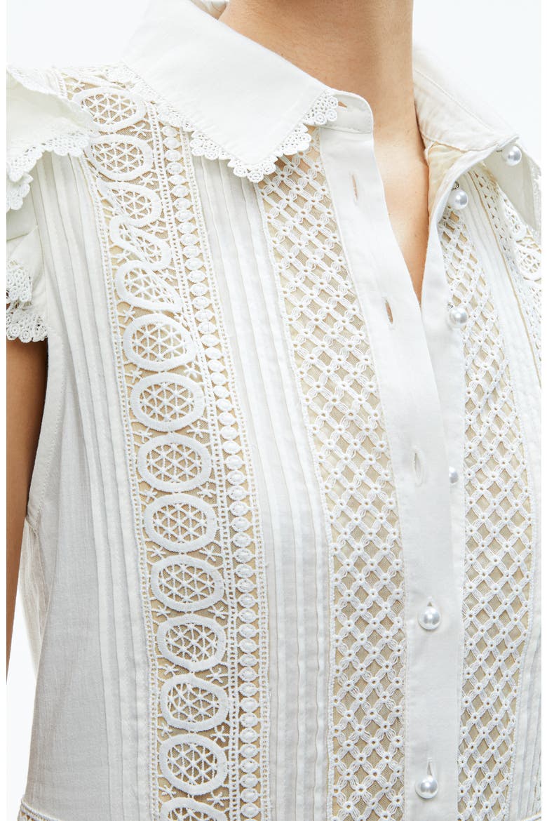 Meeko Embroidered Eyelet & Lace Trim Cotton Minidress, Alternate, color, OFF WHITE