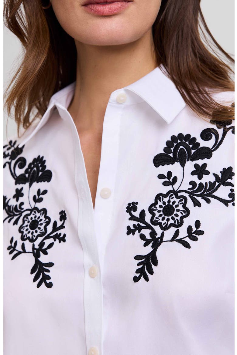 Hampton Floral Embroidered Cotton Blend Button-Up Shirt, Alternate, color, WHITE/ BLACK