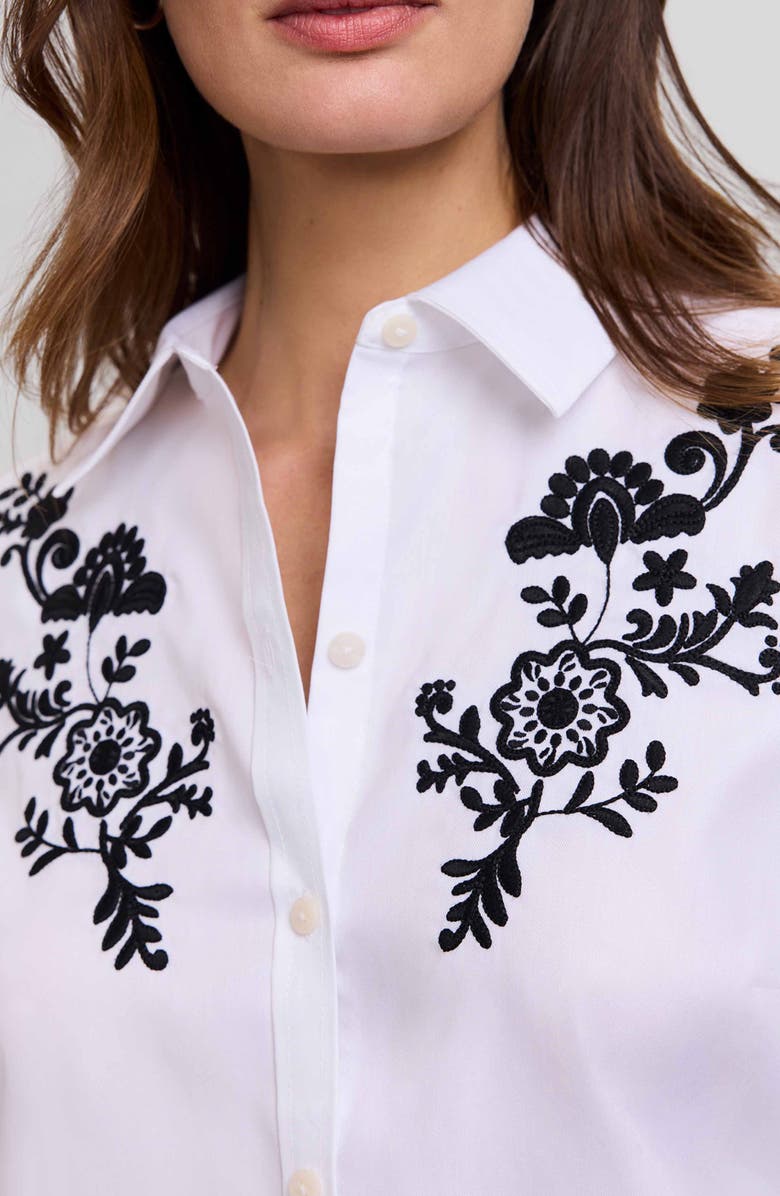 Foxcroft Hampton Floral Embroidered Cotton Blend Button-Up Shirt, Alternate, color, White/ Black