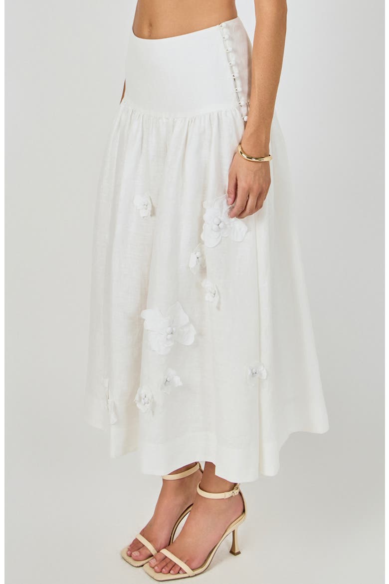 Floral Detail Linen Midi Skirt, Alternate, color, WHITE