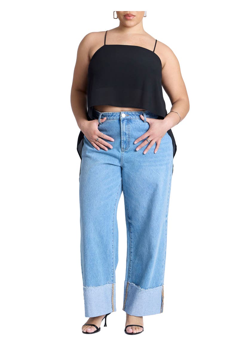 ELOQUII Cascading Crop Top, Main, color, Black